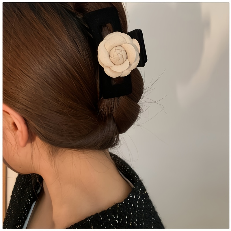 Temu Camellia Flower Corsage Decorated Hair Clip, Hair Pin, Hair Barrette Women Accessory, Luxurious Feminine Classic Bow with, Christmas Gifts, Flower