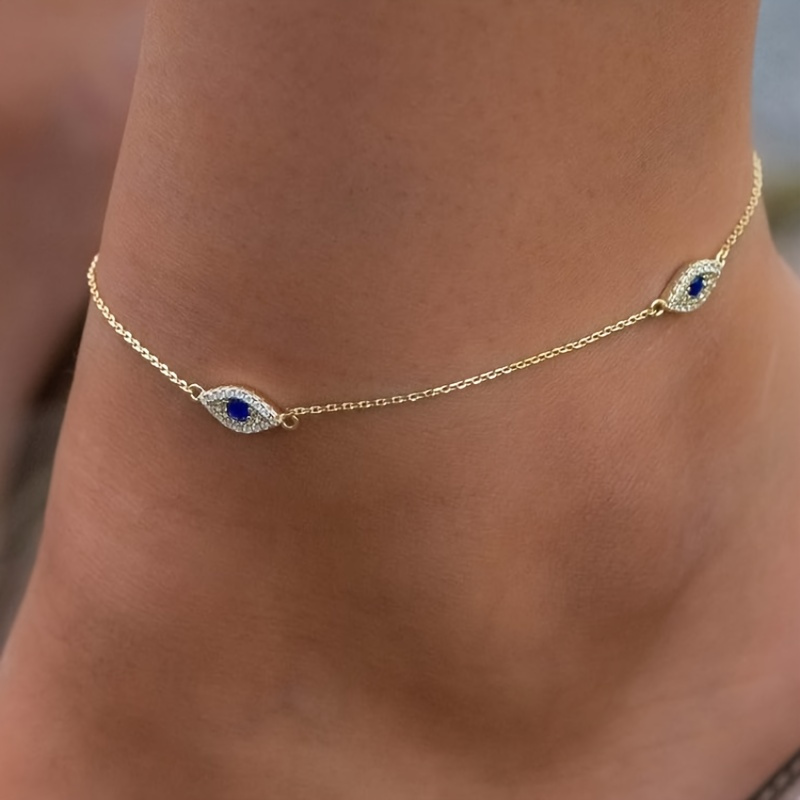 

Cheville dorée en 14K pour femmes, avec un œil , un cœur en perles réglable vintage, des bijoux de plage en imperméable, un accessoire tendance pour les vacances d'été, à toute l'année.