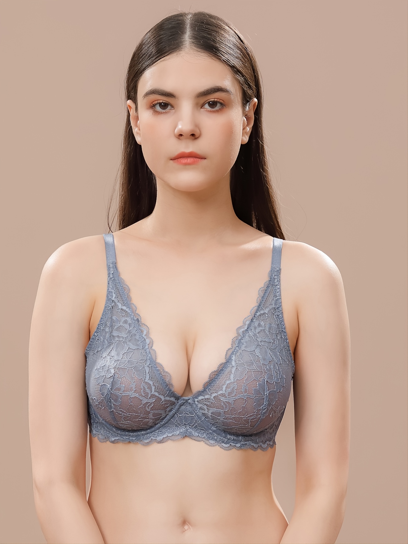 Women's Plus Size Sexy Sheer Lace Lingerie Underwire Full Coverage Bra  Bralette