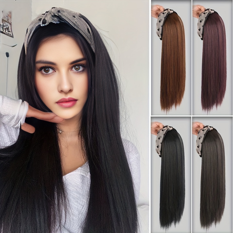 Long Straight Synthetic Hair Extensions Clips High Temperature
