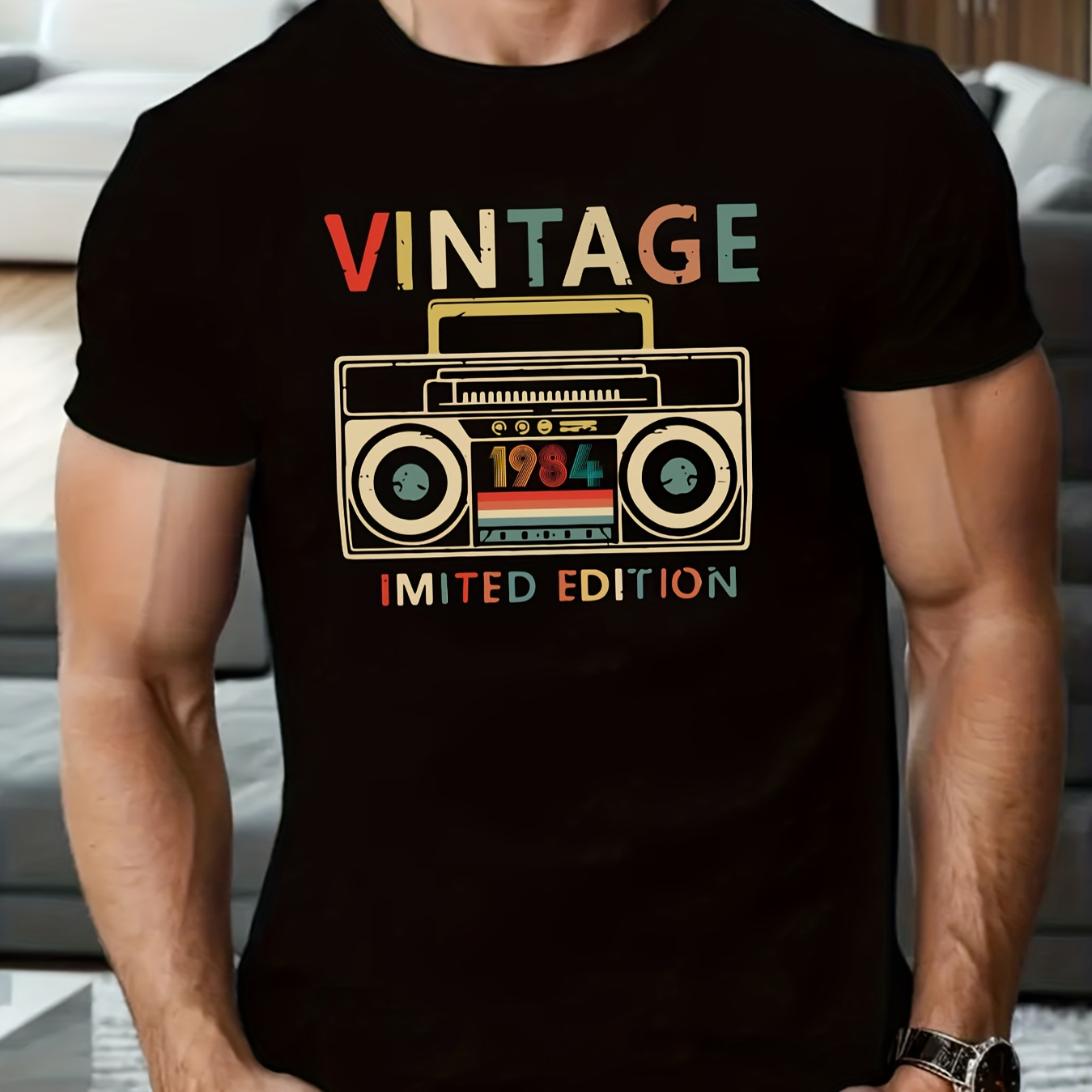 

Vintage 1984 Print Tee Shirt, Tees For Men, Casual Short Sleeve T-shirt For Summer