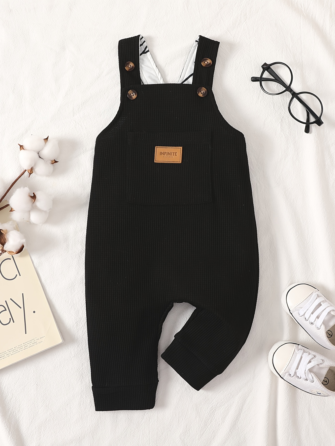 Baby Boy Waffle Letter Patched Overalls