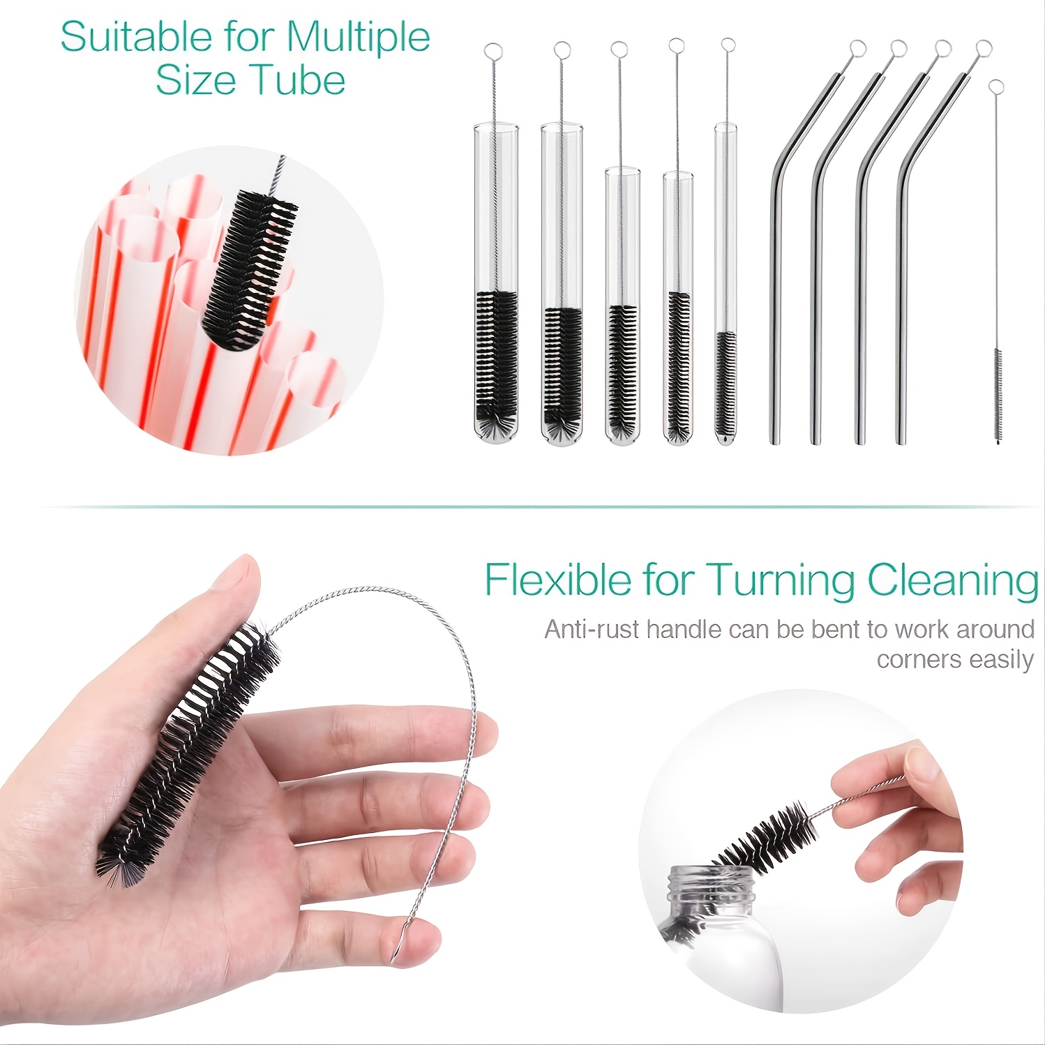 Straw Cleaning Brush Stainless Steel Straw Cleaner Straw Cleaner Reusable Straw  Cleaner 