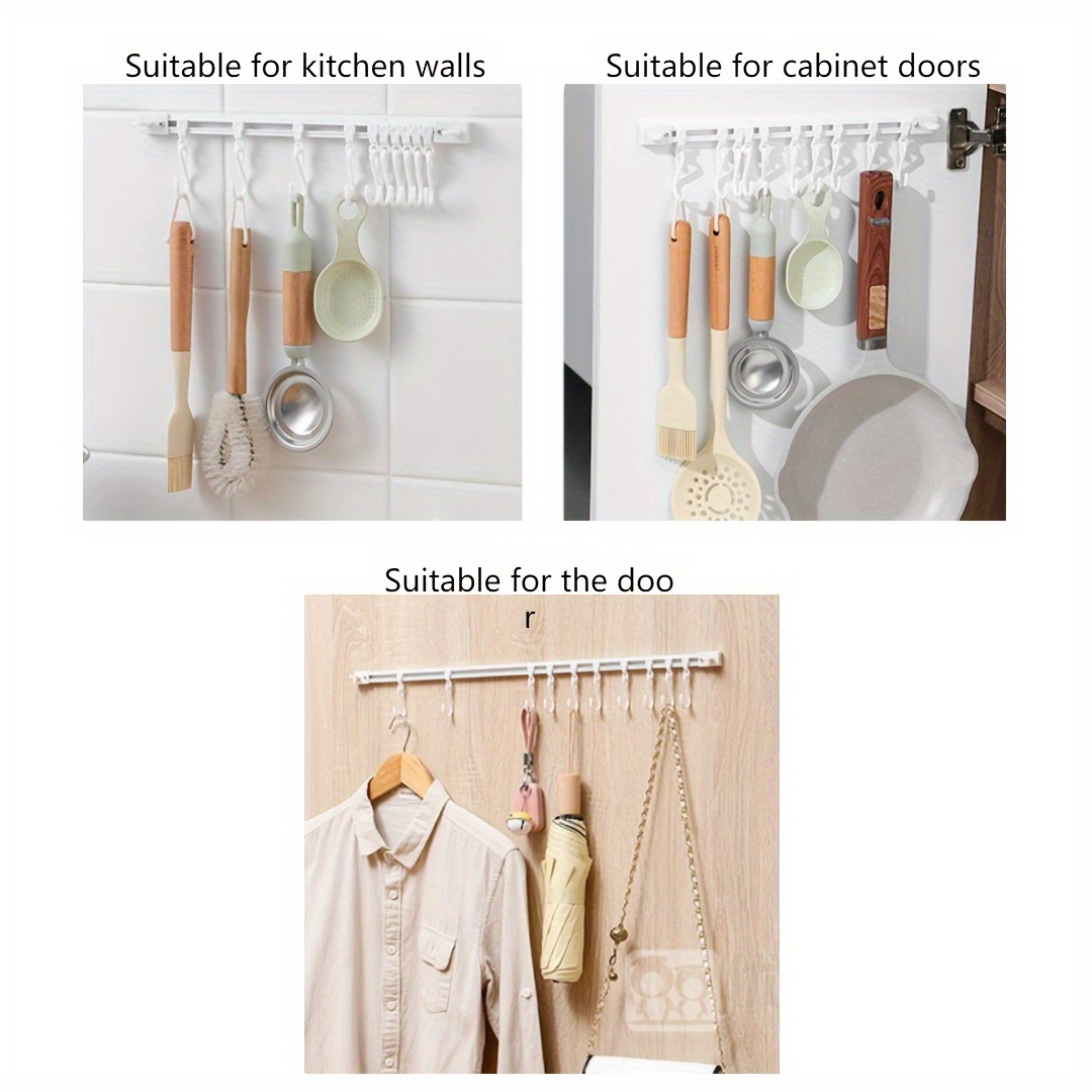 10 Hooks Cabinet Door Back Hanger Wall Hanger Hook,PP Material Movable  Durable Row Hook Household Accessories,Multifunctional Hanger Hook Storage