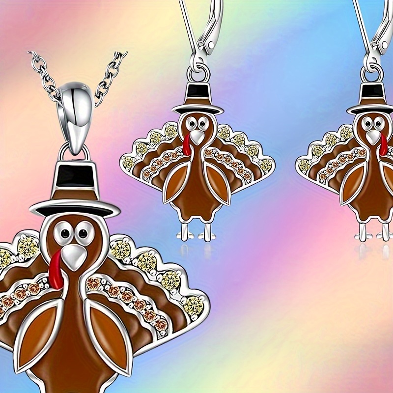 

3pcs Turkey-shaped And Necklace Set - Accents, Alloy Plating, For , , Or Any