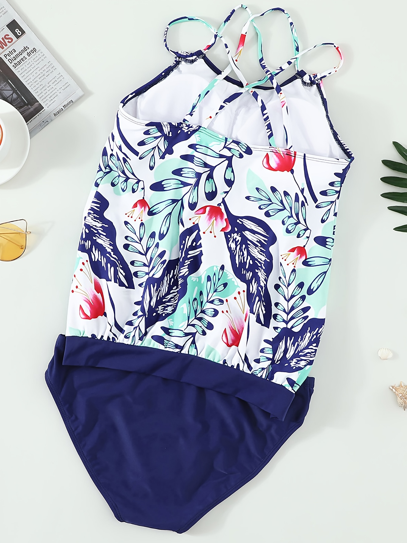 Ruched Cross Tankini & 2 Piece Set Beachwear Women's Swimwear