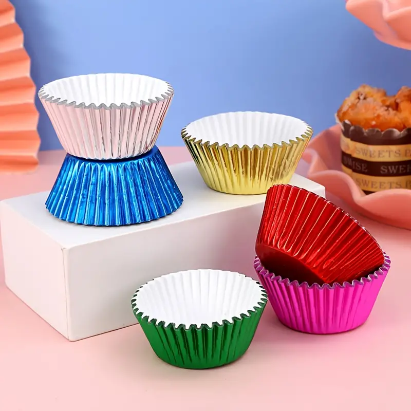 100pcs Round Aluminum Foil Cupcake Liners Disposable Thickened Baking Cups  High Temperature Resistant Muffin Cups Baking Accessories Party Supplies -  Home & Kitchen - Temu
