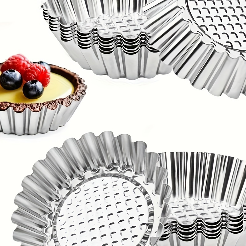 

6/10pcs Reusable Stainless Steel Cake Mold, 3.8 Inch Stainless Steel Pie Cupcake Muffin Mold, Egg Tart Mold, Kitchen Accessories, Baking Tools