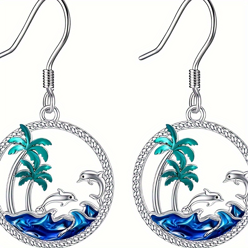 

Fashion Exquisite Dolphin And Sea Round Earrings For Ladies And Girls Birthday Christmas Gift
