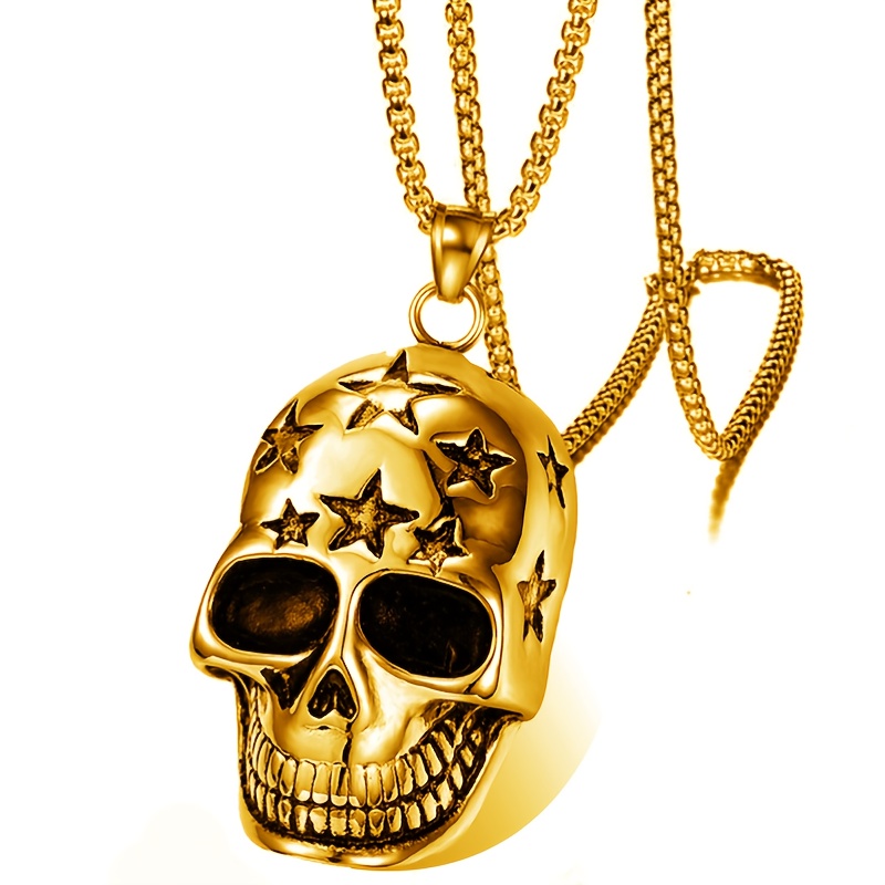 1pc Cool Y2k Star Skull Necklace For Men, Stainless Steel Hip-hop Halloween  Pendant Accessory