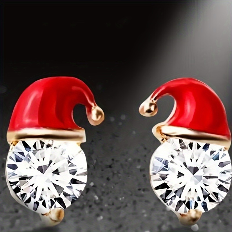 

2pcs Fashion Alloy Christmas Hat Earrings With Stainless Steel Ear Needles And Rhinestone Accents, Festive Jewelry Gift For , Christmas, And New Year