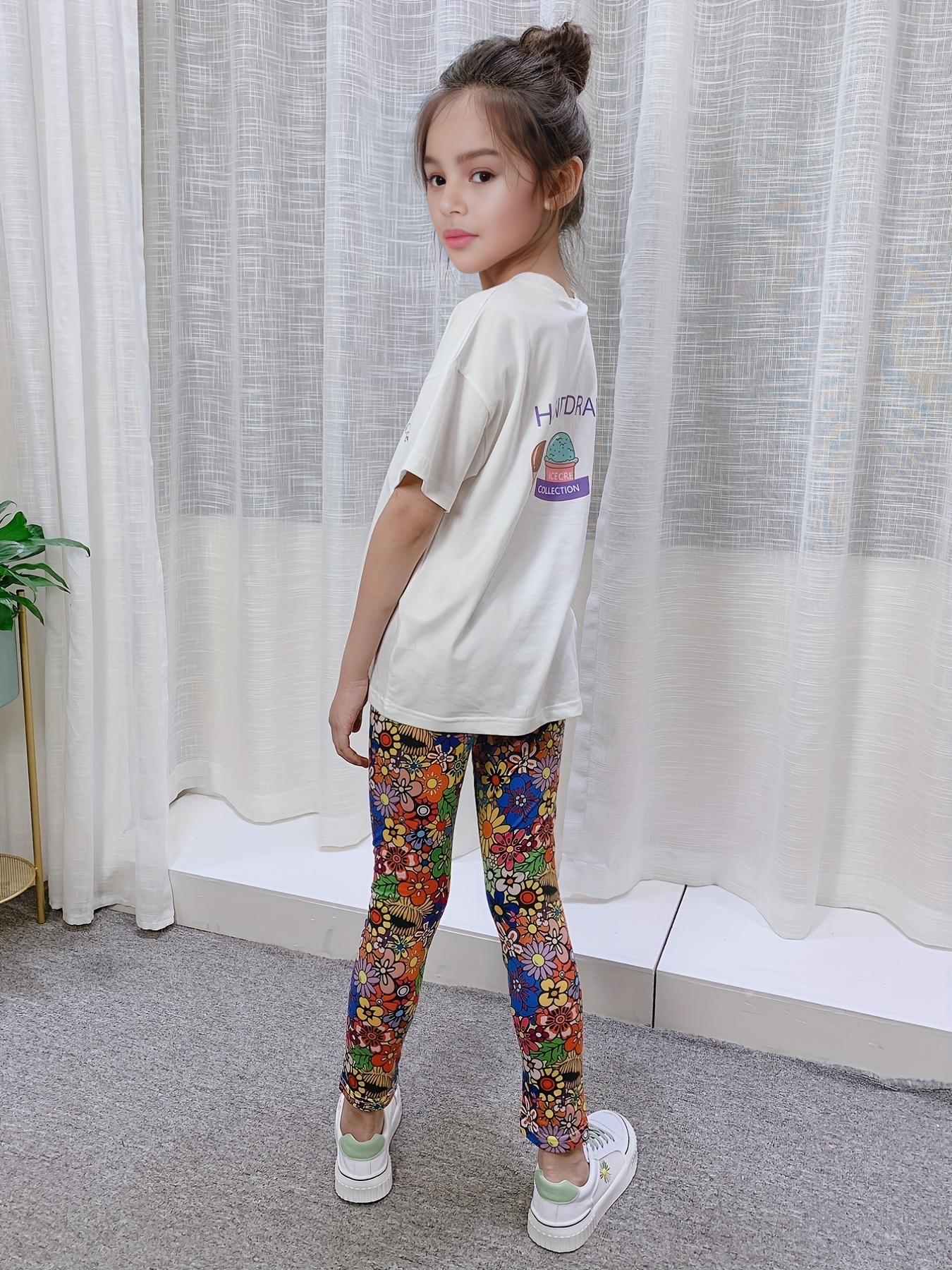 Girls' Floral Print Leggings Pants - Thin & Breathable for Summer