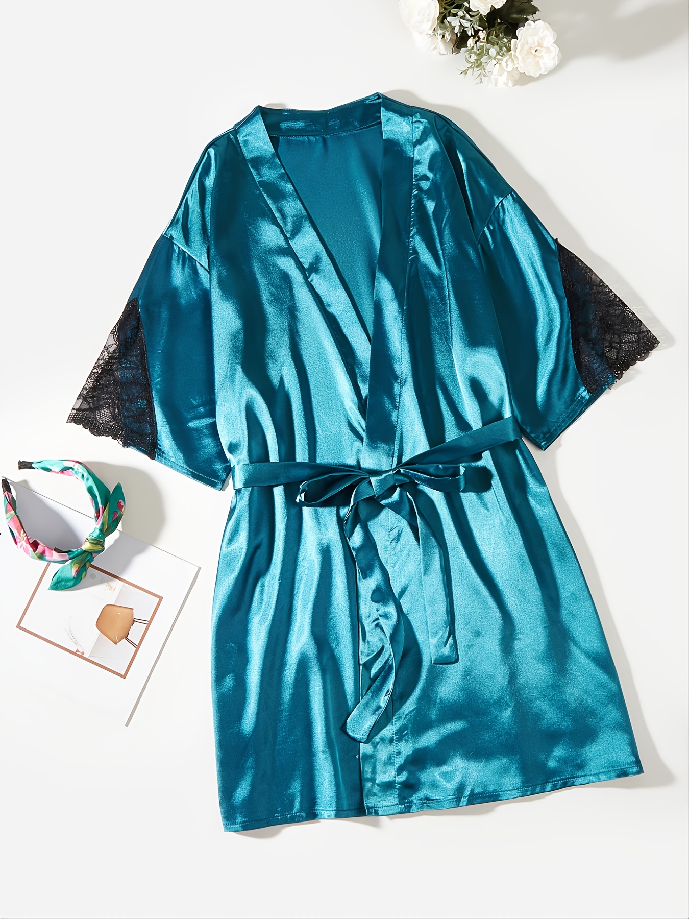 Plus Size Satin Contrast Lace Nightgowns Women's Plus Long - Temu