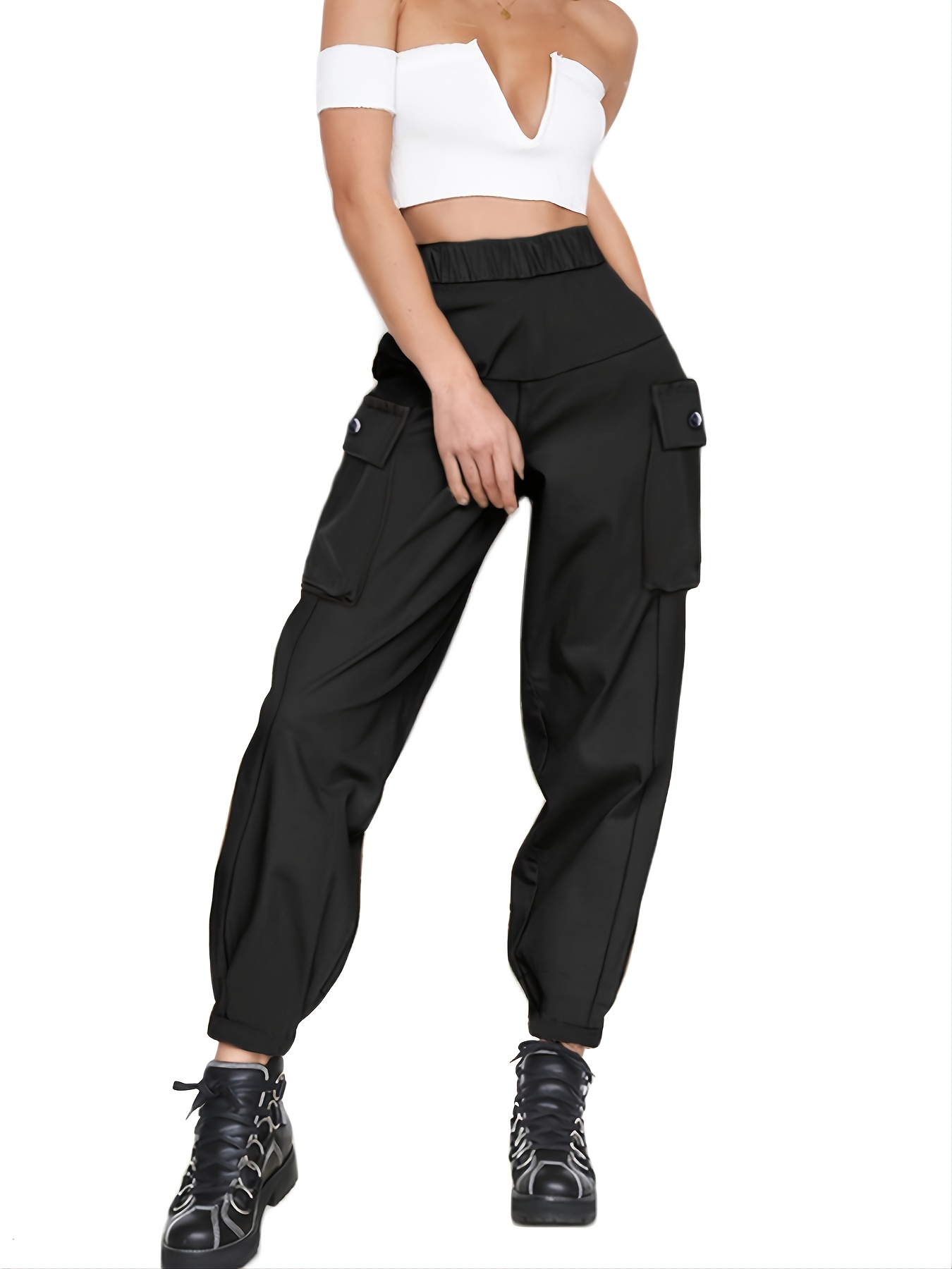 Y2k High Waist Cargo Pants Casual Loose Solid Pocket Fashion