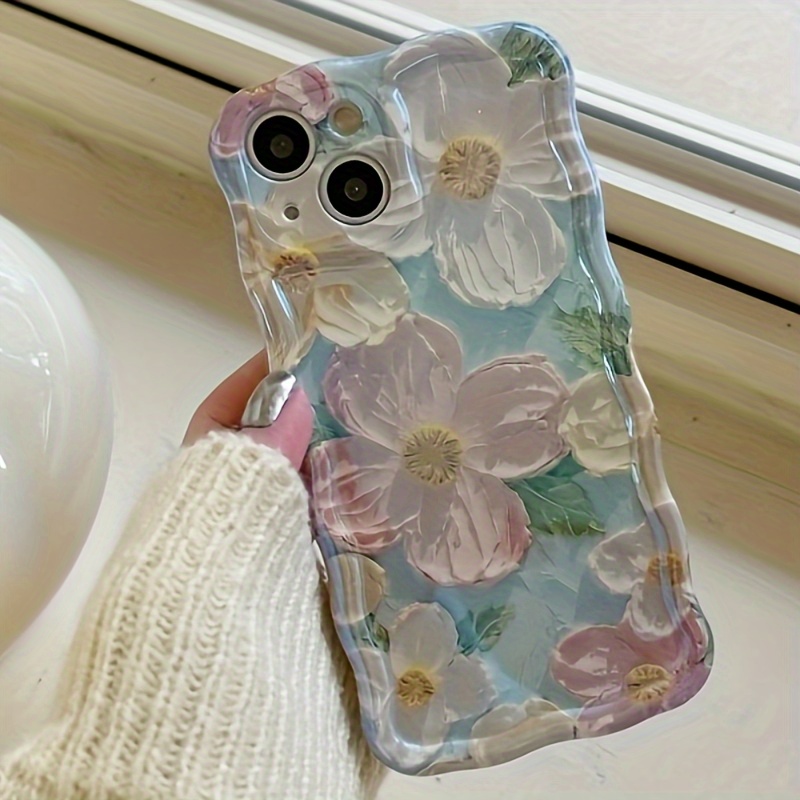 

Floral Art Oil Painting Tpu Phone Case With Blue Light Technology, Full Cover Flower Design Compatible With 11/12/13/14/15 Pro/pro Max Series - Elegant & Durable Protection