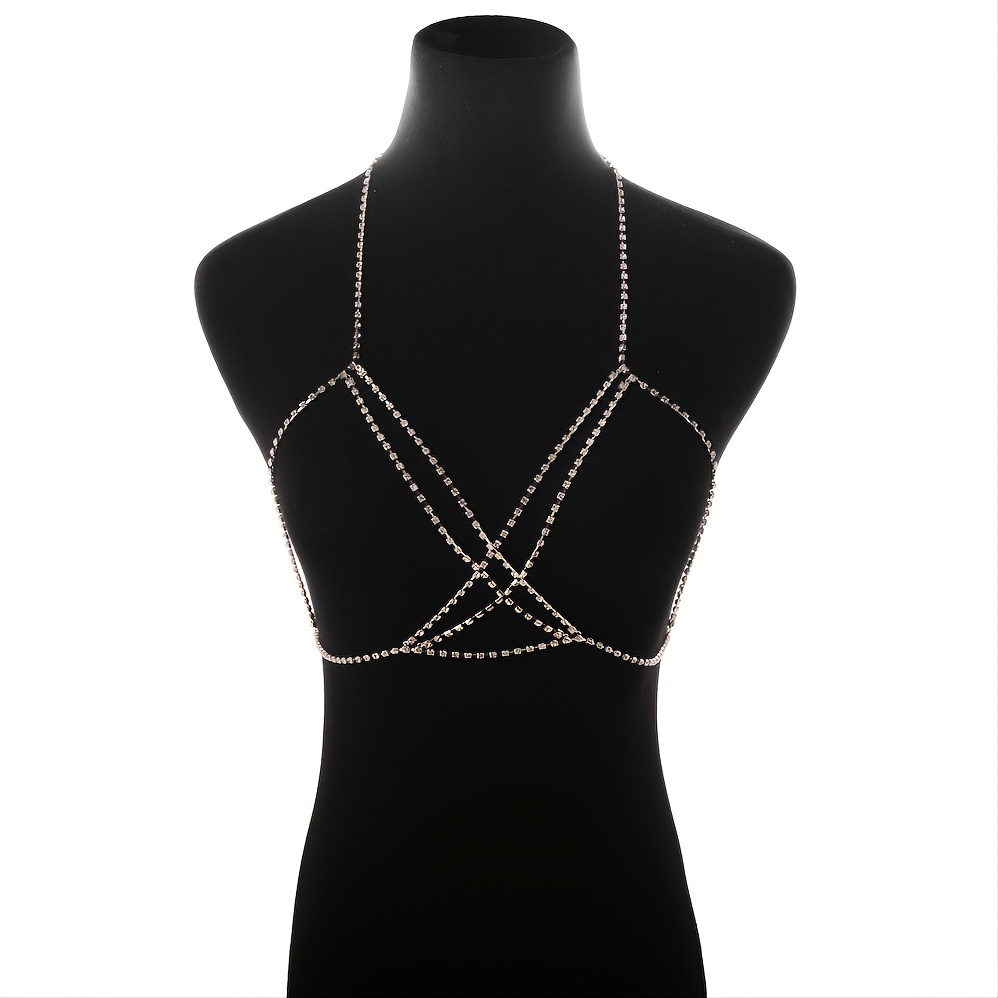 Bohemian Beach Choker Necklace, Multilayer Rhinestone Body Chain