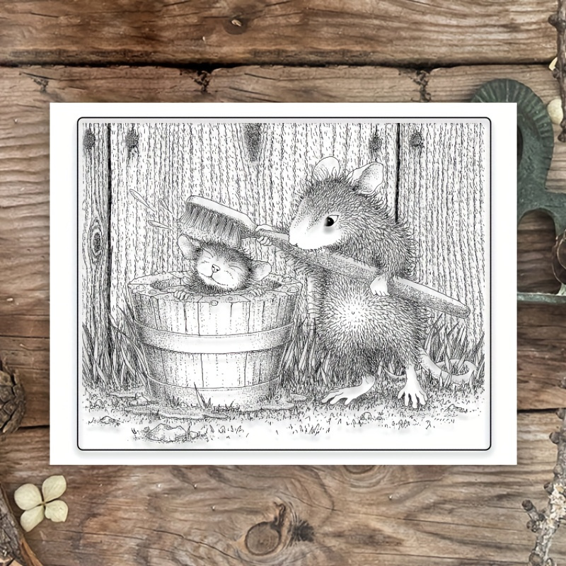

Rubber Clear Stamps With Cartoon Mouse Artist Design - 1pc Bath Time Theme For Diy Scrapbooking, Embossing, Greeting Card Decoration, Mother's Day Blessings, And Craft Projects