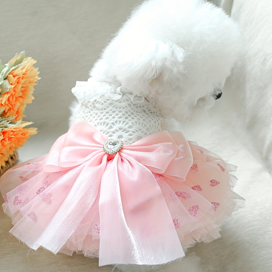 

Small Breed Dog Dress With Press - Polyester Knit Fabric Pet Princess For Yorkie, Bichon, Pomeranian, And Teddy - All Season Fluffy Pom Pom Skirt