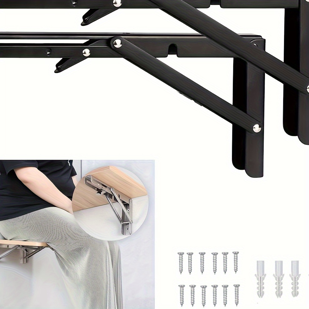 

2pcs Heavy Duty Folding Shelf Brackets - Collapsible Triangle Table Bench For Space Saving And Max Load Of 130 Lbs