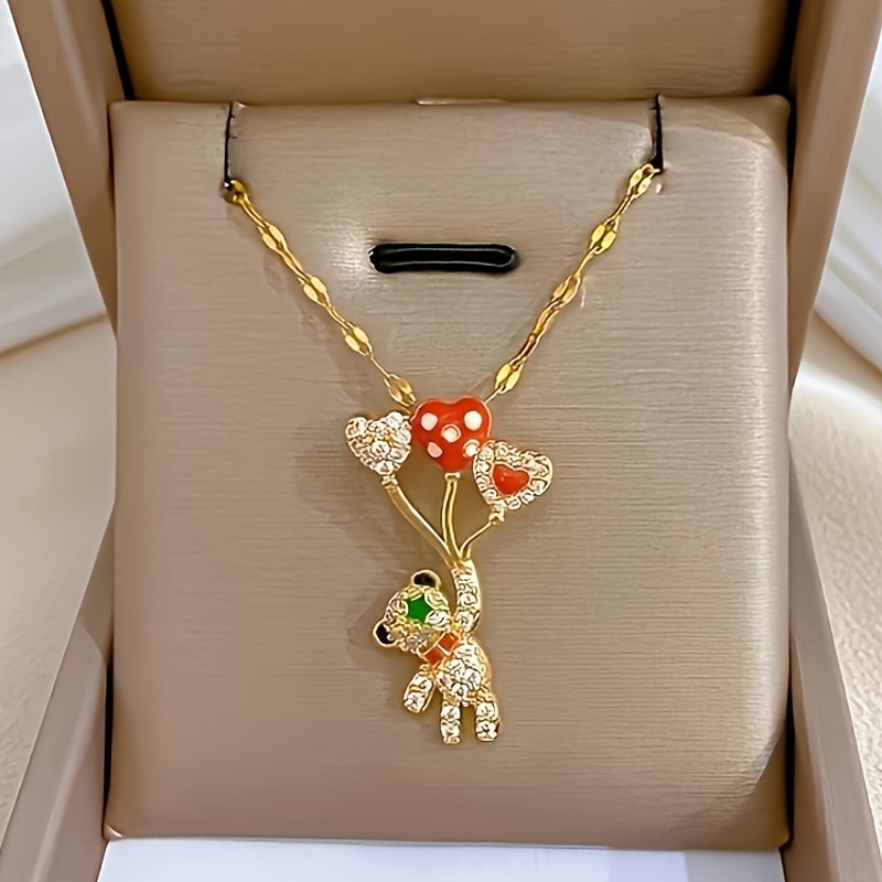 

Sparkling Golden Balloon Bear Pendant Necklace, Ideal Gift For Men