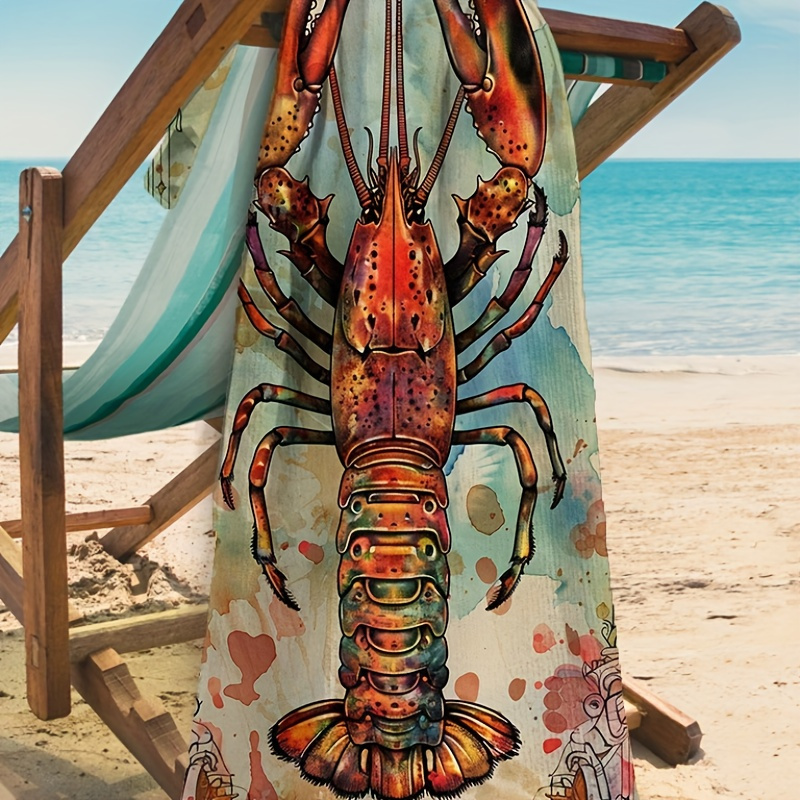 

1pc Beach Towels Beach Blanket Lightweight Thin Towels For Swimming Beach Camping Marine Organism Lobster Blanket 29inch X 59inch