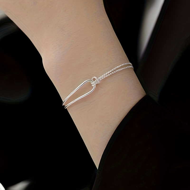 

Elegant Silvery-plated Geometric Link Bracelet For Women - Hypoallergenic, & Casual Attire Or Gifting