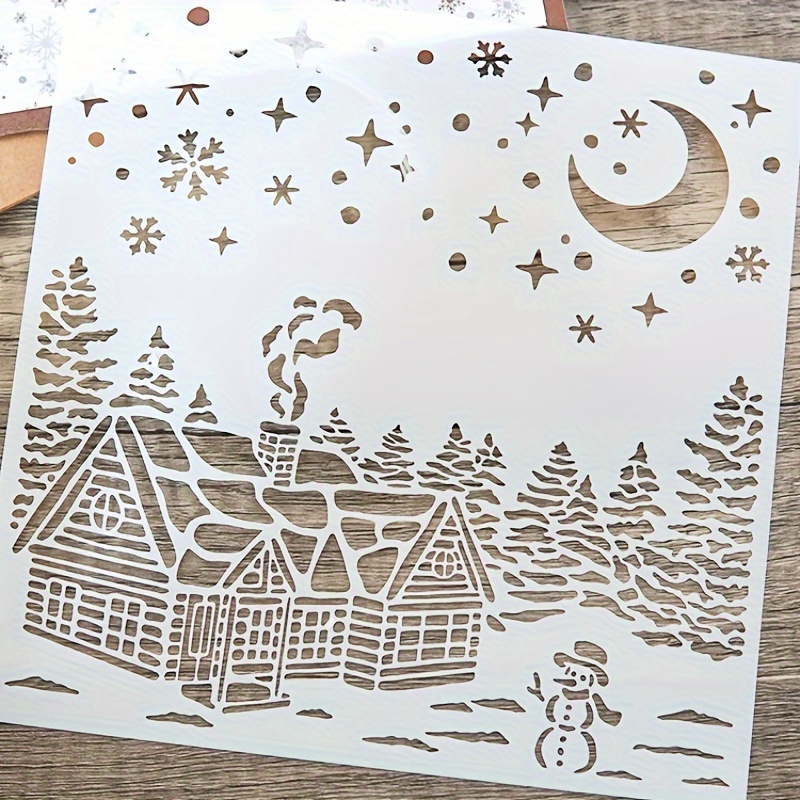 

Cabin Snow Scene Layering Stencils For Diy Scrapbooking, Wall Painting & Embossing Craft Projects - Plastic Decorative Template