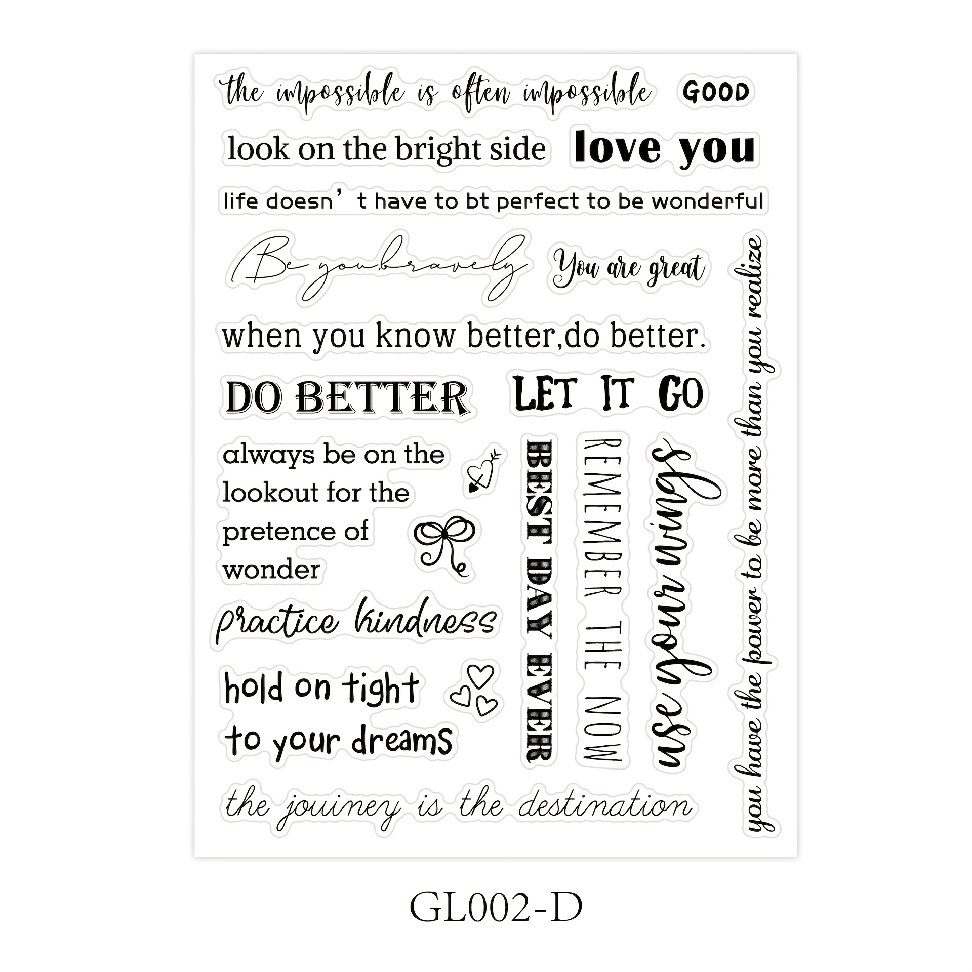 Love Life Motivational Quotes Sticker Sheet Black & White