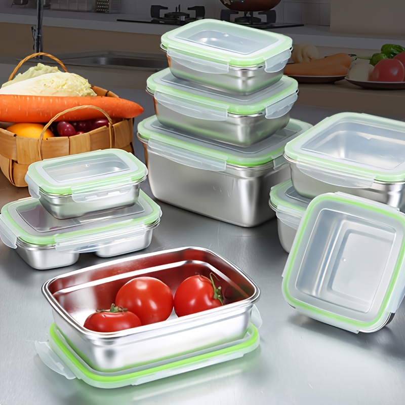 4PCS Kitchen Food Storage Containers with Lids 2 Grid Plastic Organizer Box  Refrigerator Sealed Container Home Storage Box