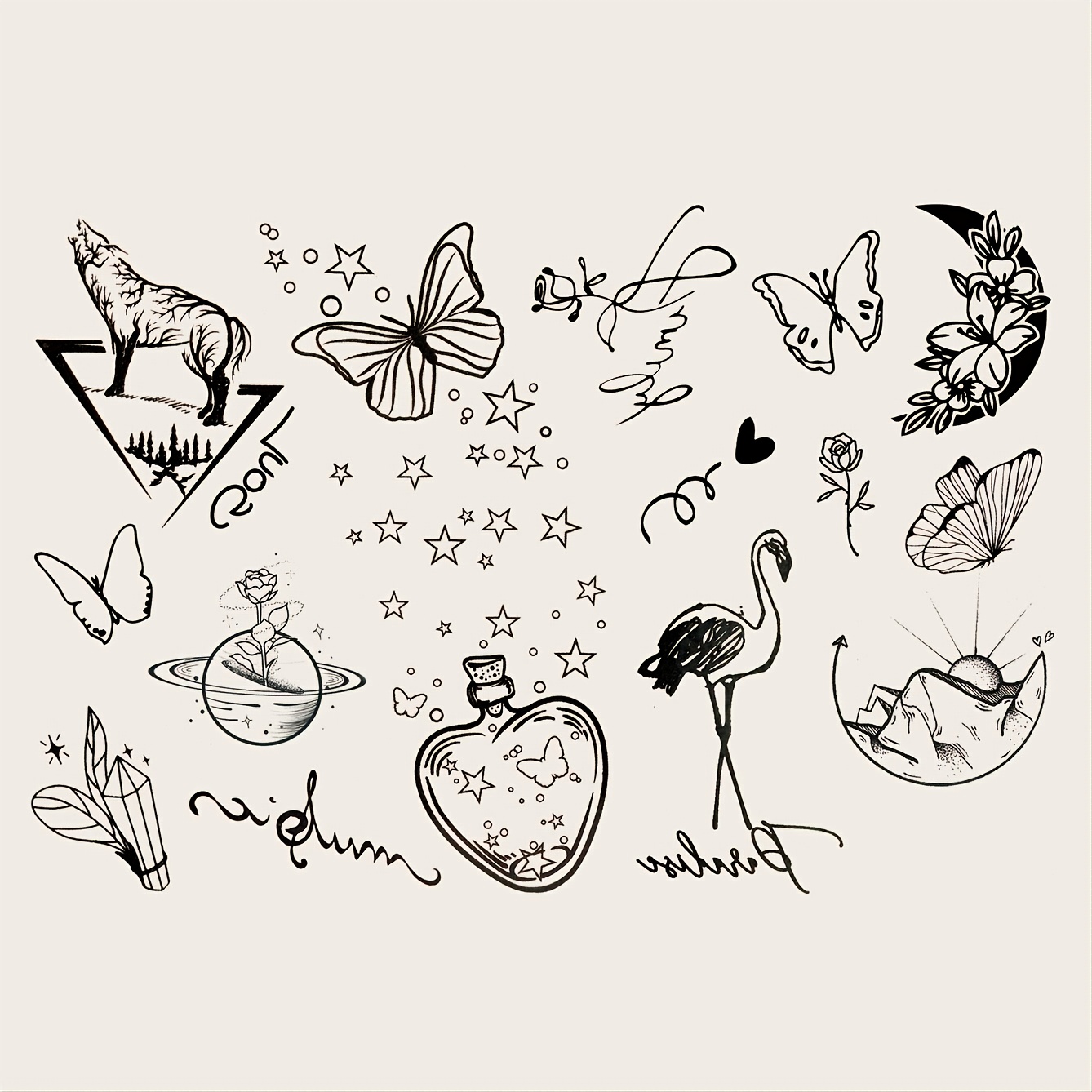 Mini Tattoos Set - Stylish Designs for Fingers, Wrists, Ears & More