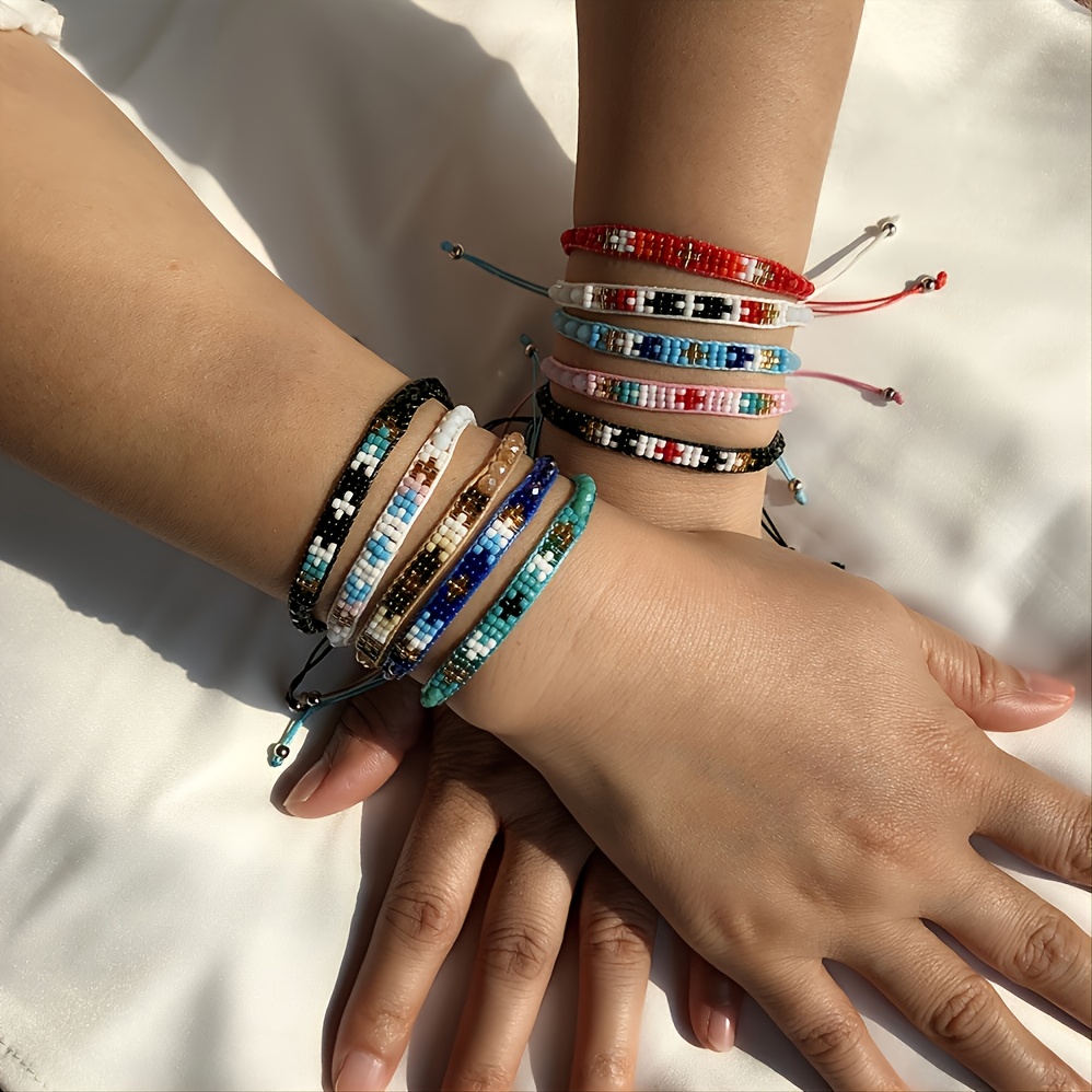 1pc Bohemian Wrap Bracelet Glass Seed Beads Hand Woven Knotted Colorful Friendship Bracelets,Bracelet for Women,Temu