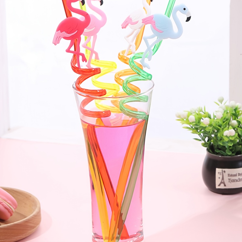 1pc-8pcs Unique Flamingo Straw Milk Tea Straw PVC Soft Rubber Cartoon Straw