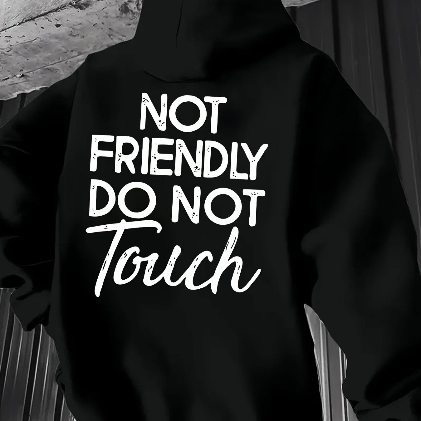 

Men's Casual Hoodie With 'not Friendly ' Graphic - Cozy Polyester, Kangaroo Pocket, Machine Washable - Fall/winter, Back Print