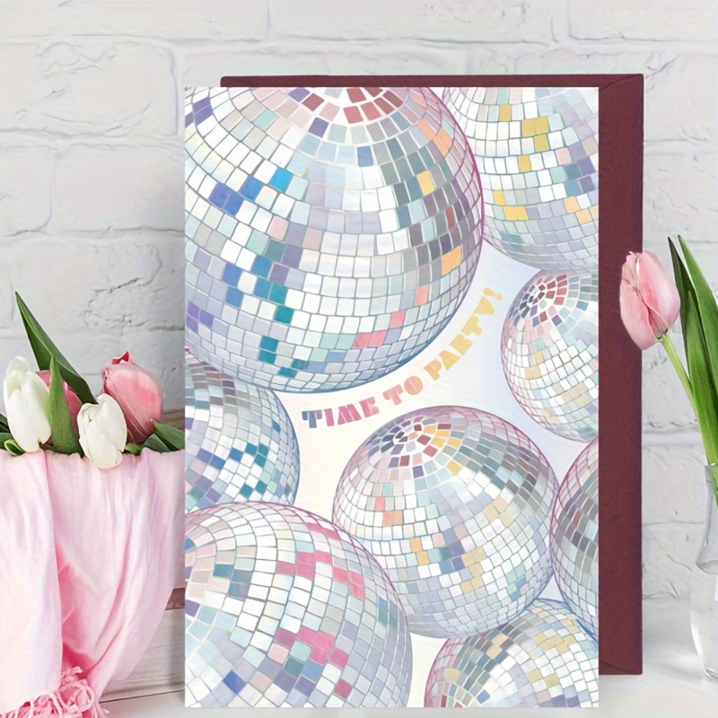 

1pc Disco Mirror Ball Birthday Greeting Card For Anyone - Colorful Reflection Patterns Suitable As Gift Card For Family And Friends