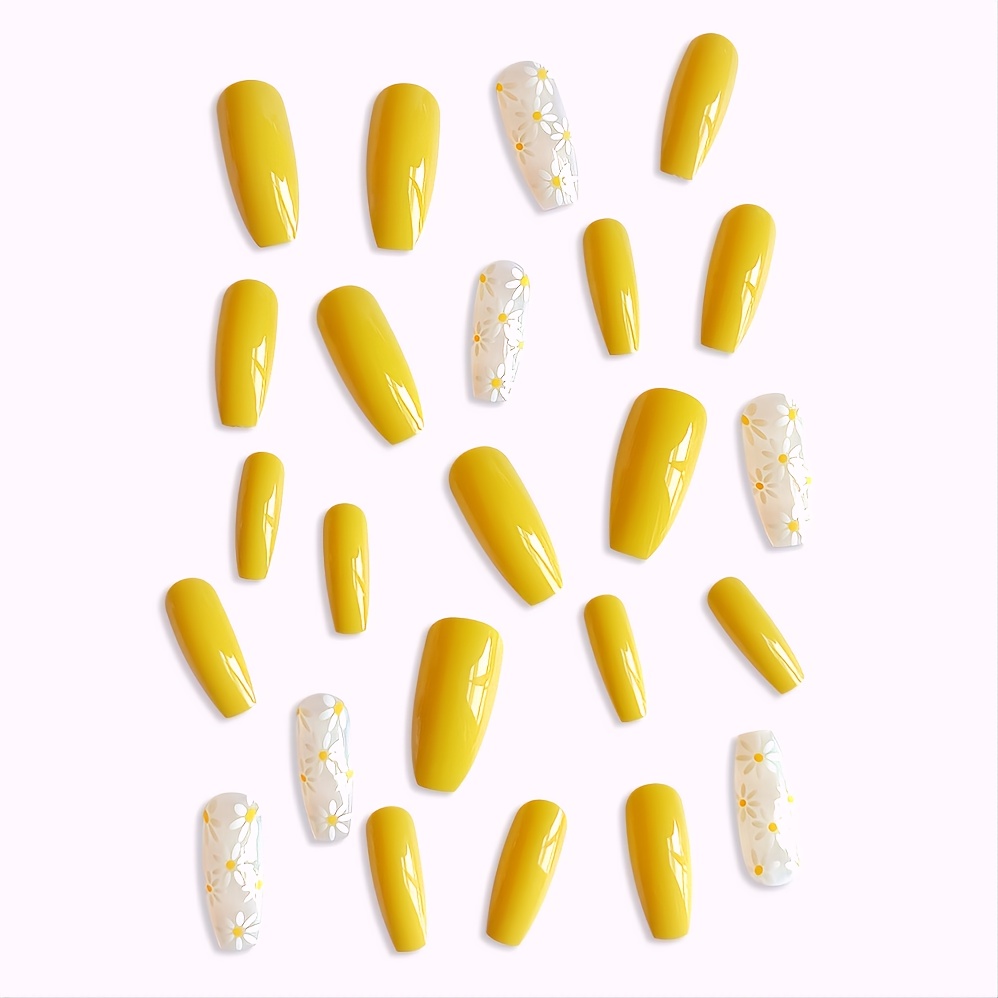 yellow and white camellia autumn false nail reusable press on fake nail artificial finger nail for women girls details 6