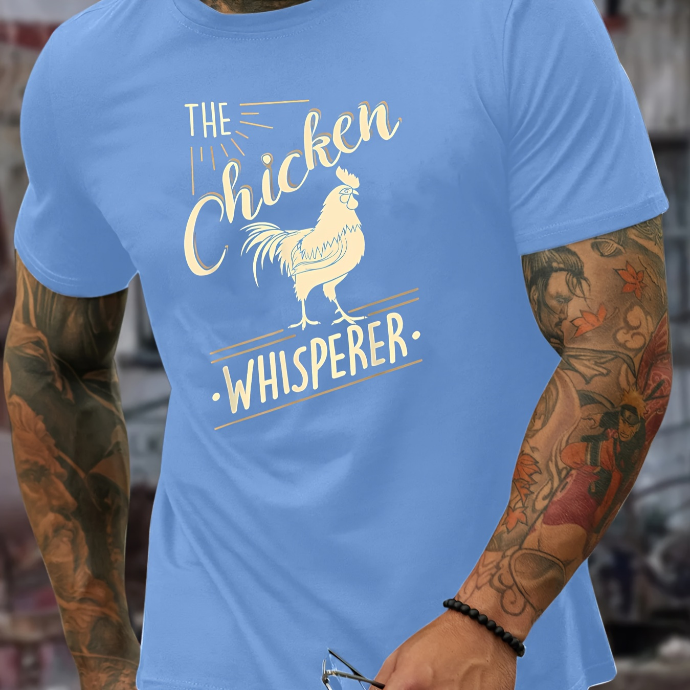 

Graffiti The Chicken Whisperer Graphic Print, Men's Comfy T-shirt, Casual Fit Tees For Summer, Men's Clothing Tops For Daily Activities