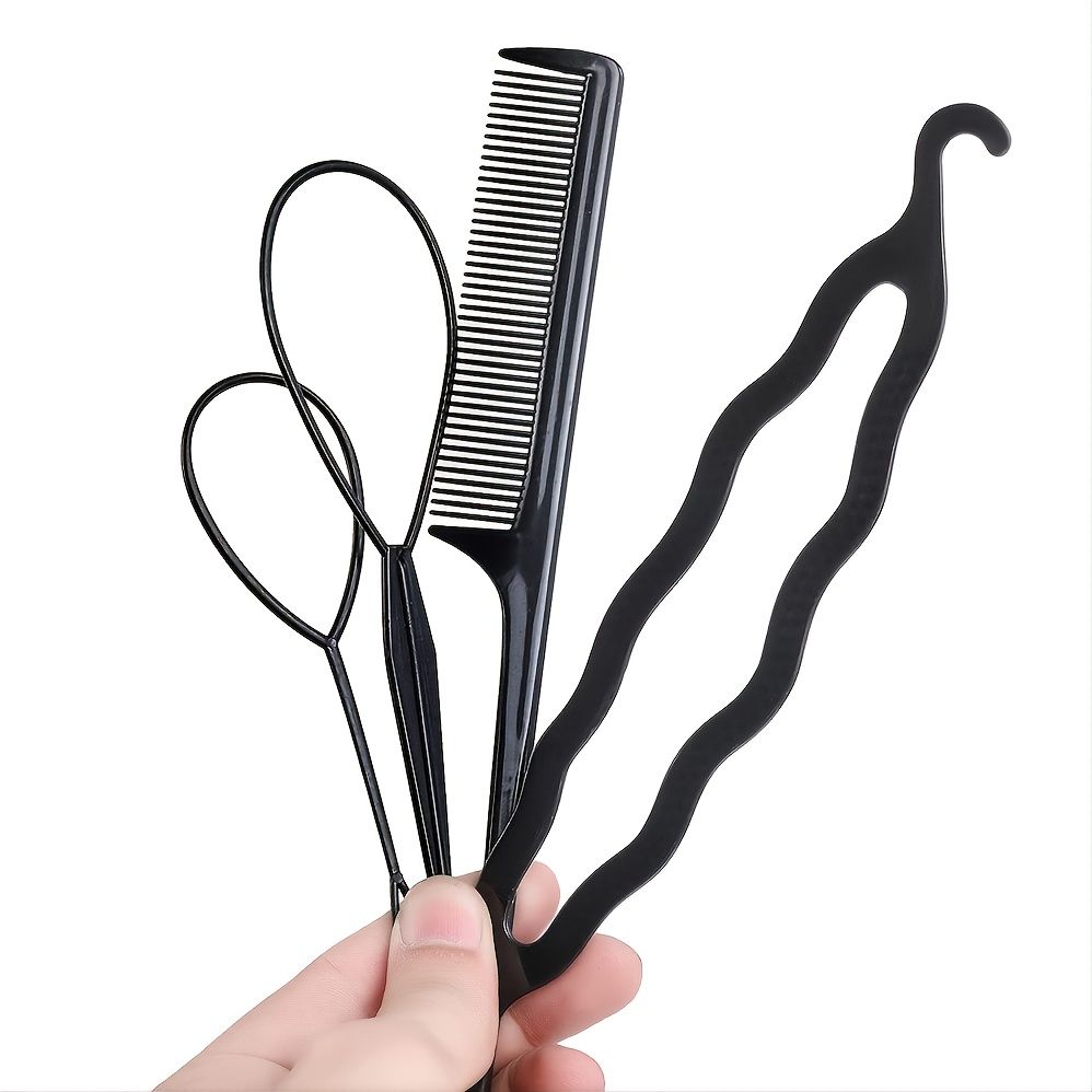 Set Of 4 Hair Styling Tools Plastic Comb Bun Shaper And Hair Twist  Different Colours Available | Free Shipping For New Users | Temu