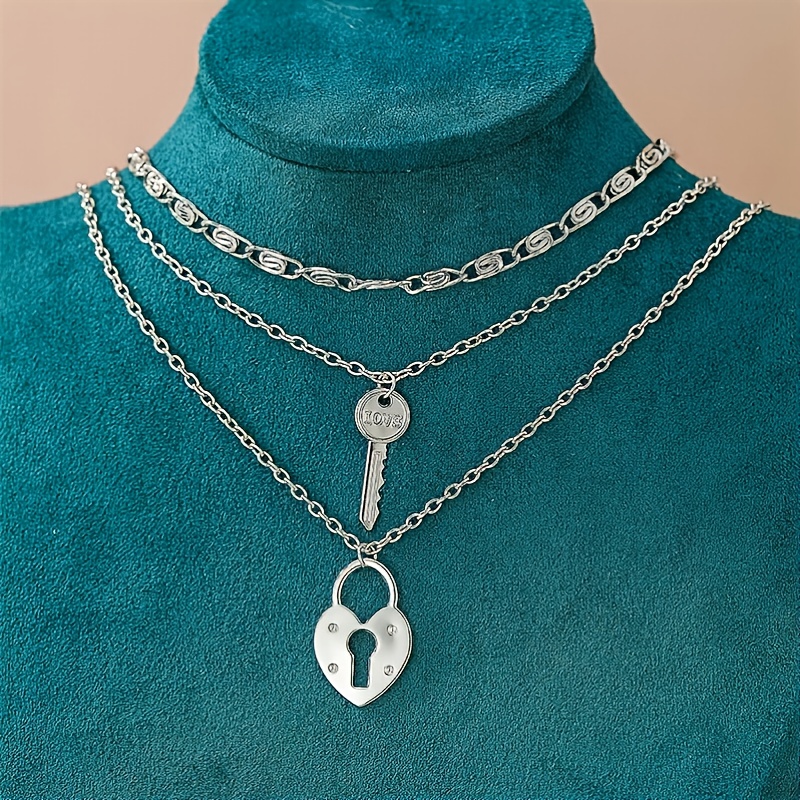 Lock Key Three Layer Necklace Multi Layer Neck Chain - Jewelry &  Accessories - Temu