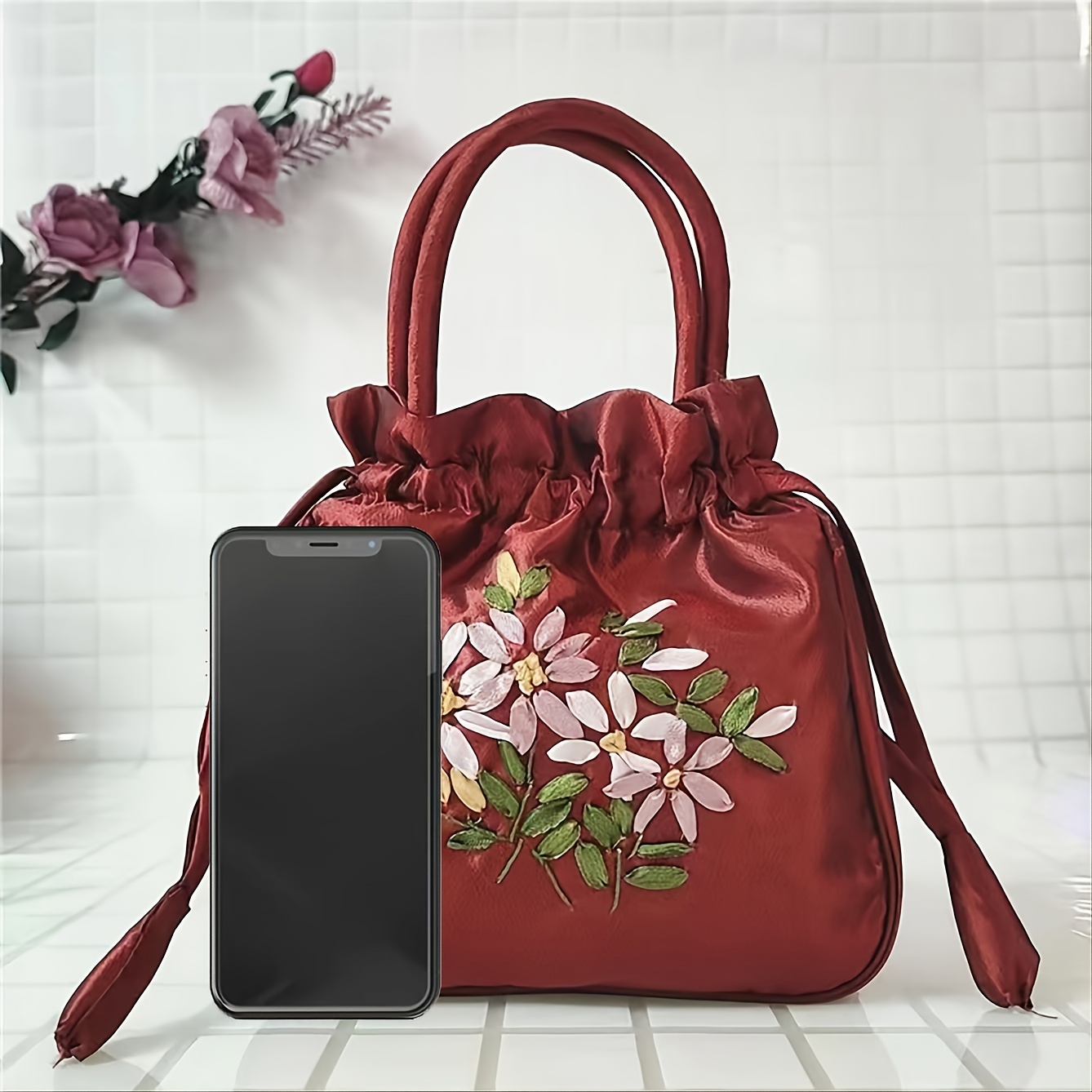 Dark pink nylon double purse