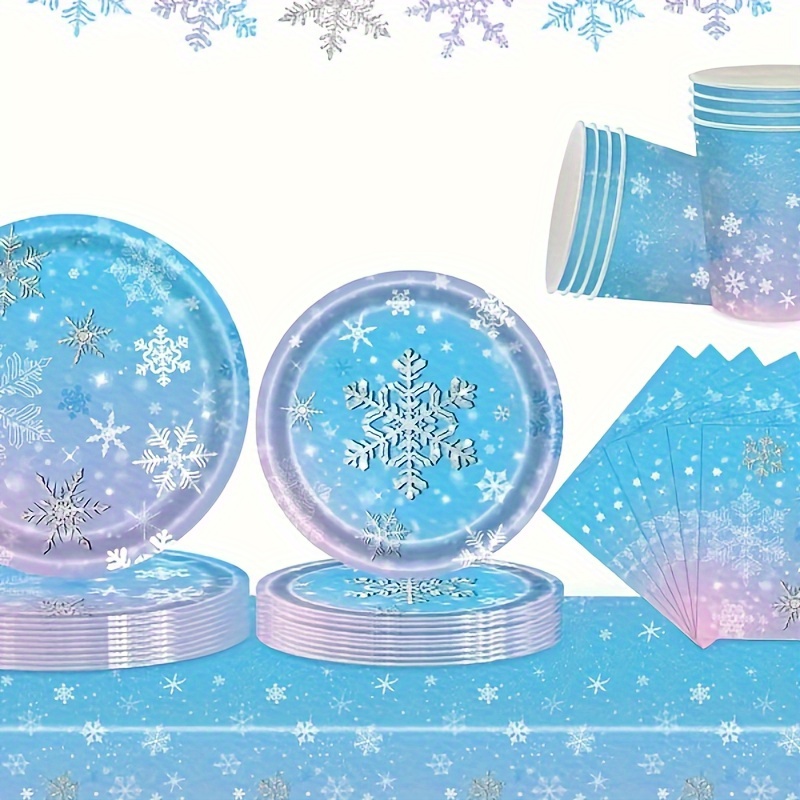 

Festive Winter Wonderland Party Supplies: 41 Pieces Set With 7" Plates, 9" Plates, Cups, Napkins, And Tablecloth - Perfect For Winter Birthday Parties Or Themed Events