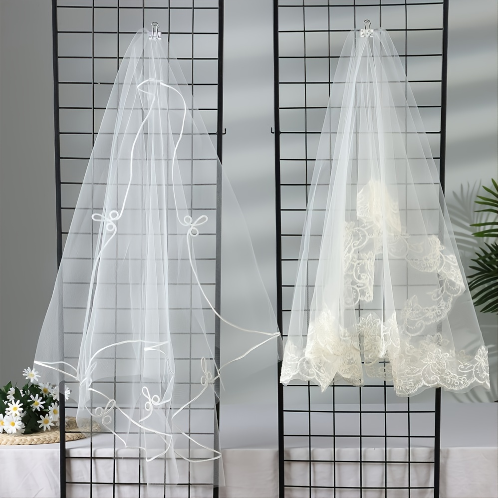 Bridal Veil Women's Tulle Simple Elegant Bachelorette Party Lace Wedding Veil with Comb, Hair Brush for Wedding Party,Temu