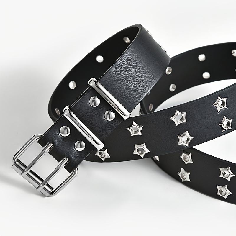 Grommet Leather Belts for Women, Black Belt Women Men with Studded Holes