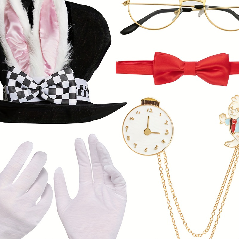 

Set, Wonderland Rabbit Costume Set Rabbits Ears Topper Plush Hat Gloves Glasses For Spring Easter Cosplay Accessories Set