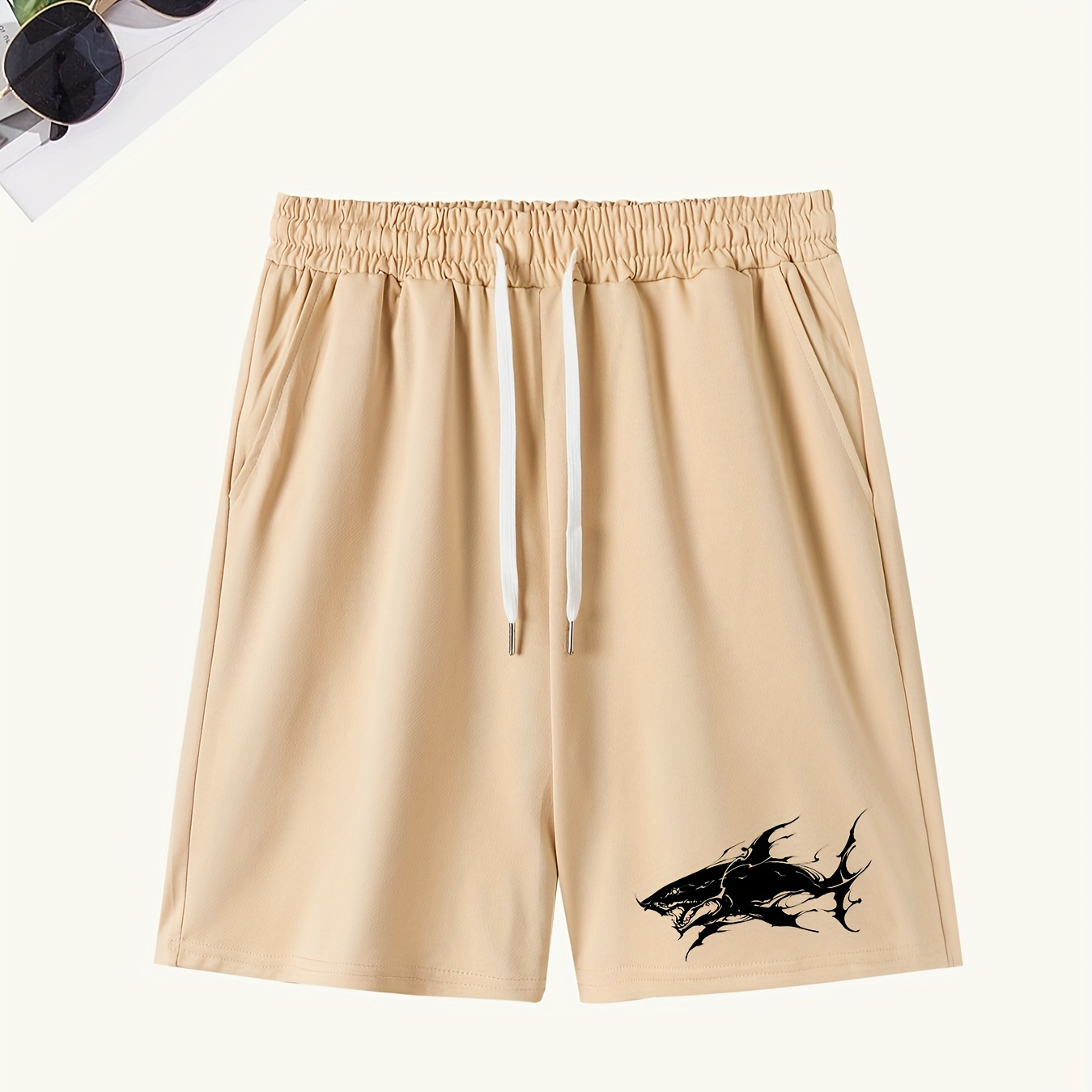 

Shark Print Men's Summer Fashionable Drawstring Casual Sports Loose Shorts, Suitable For Outdoor Sports, Comfortable And Versatile