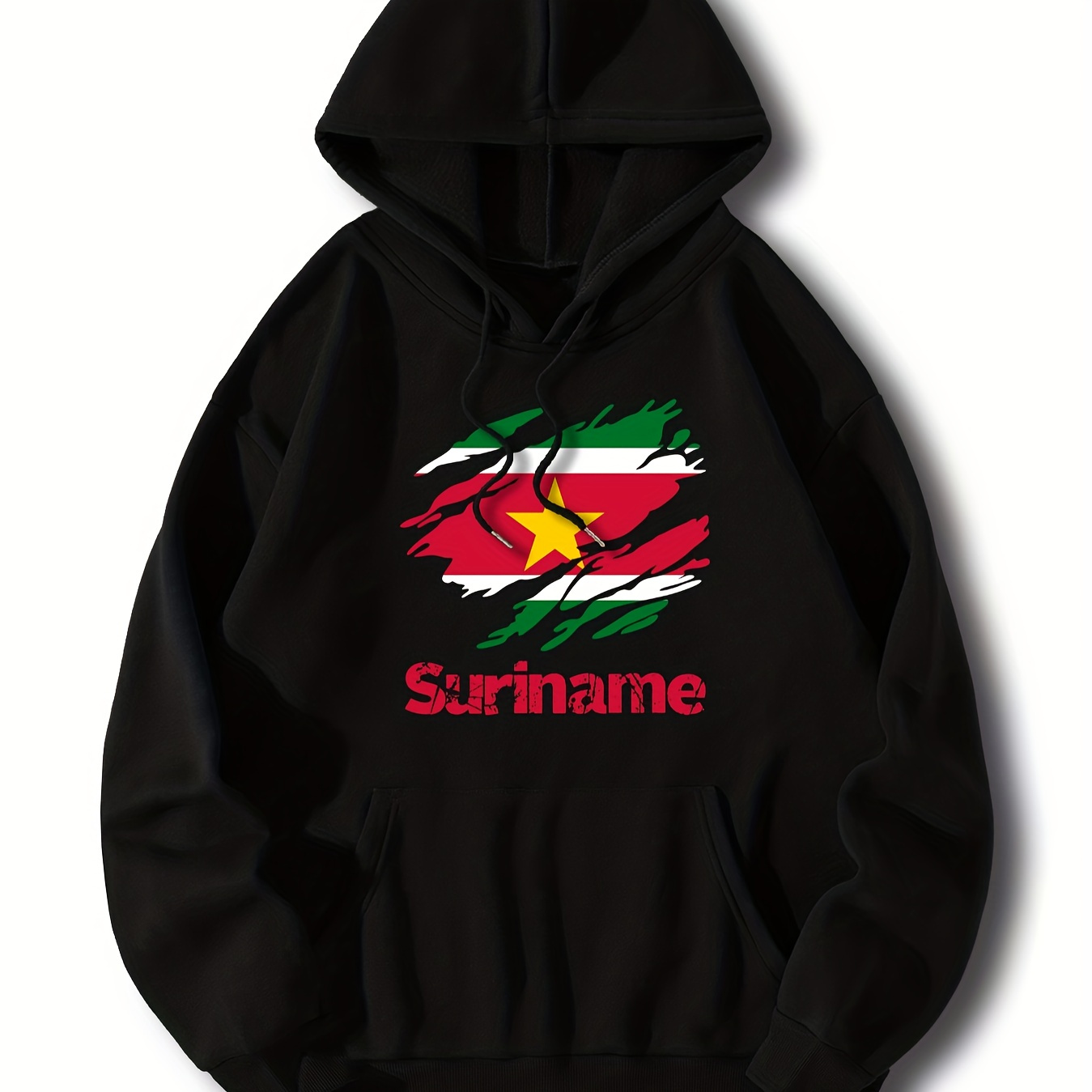 

Suriname Graphic Print Hooded Sweatshirt - Casual Polyester Knit Fabric Hoodie With Front Pocket, Slight Stretch, Regular Fit For Fall/winter