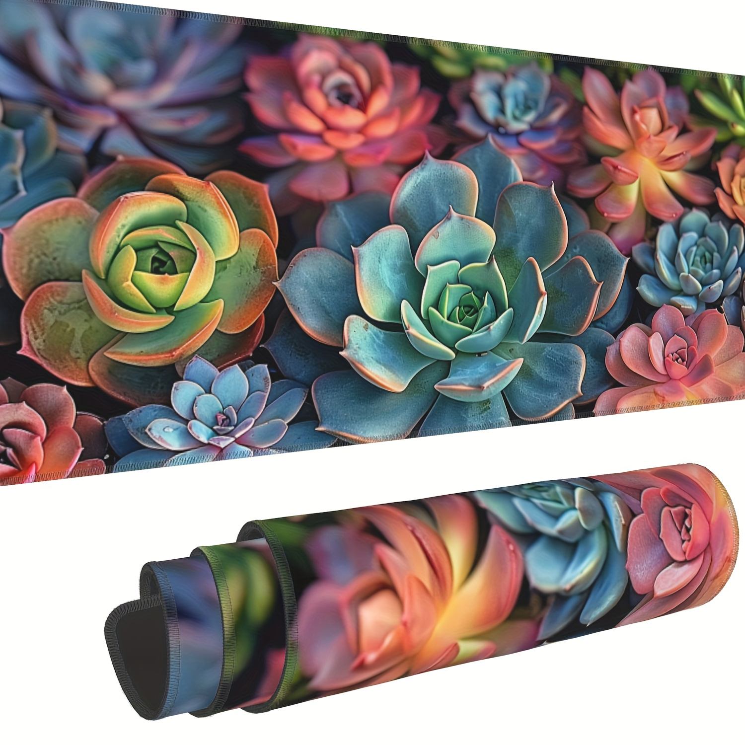 

Cute Succulent Plant Themed Xxl Xl Oversized Mouse Pad, Extended Desk Pad With Anti-slip Rubber Base And Stitched Edges (3mm Thick)