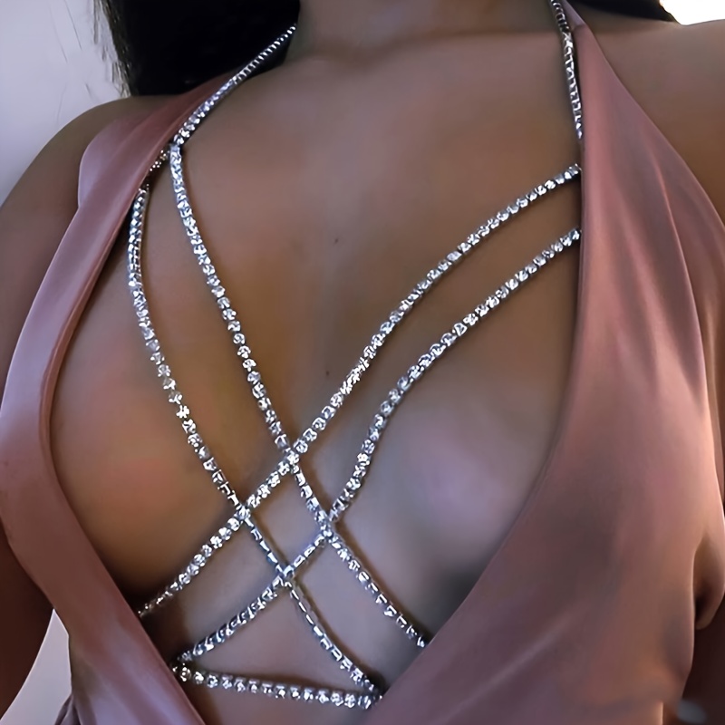 Bohemian Beach Choker Necklace, Multilayer Rhinestone Body Chain