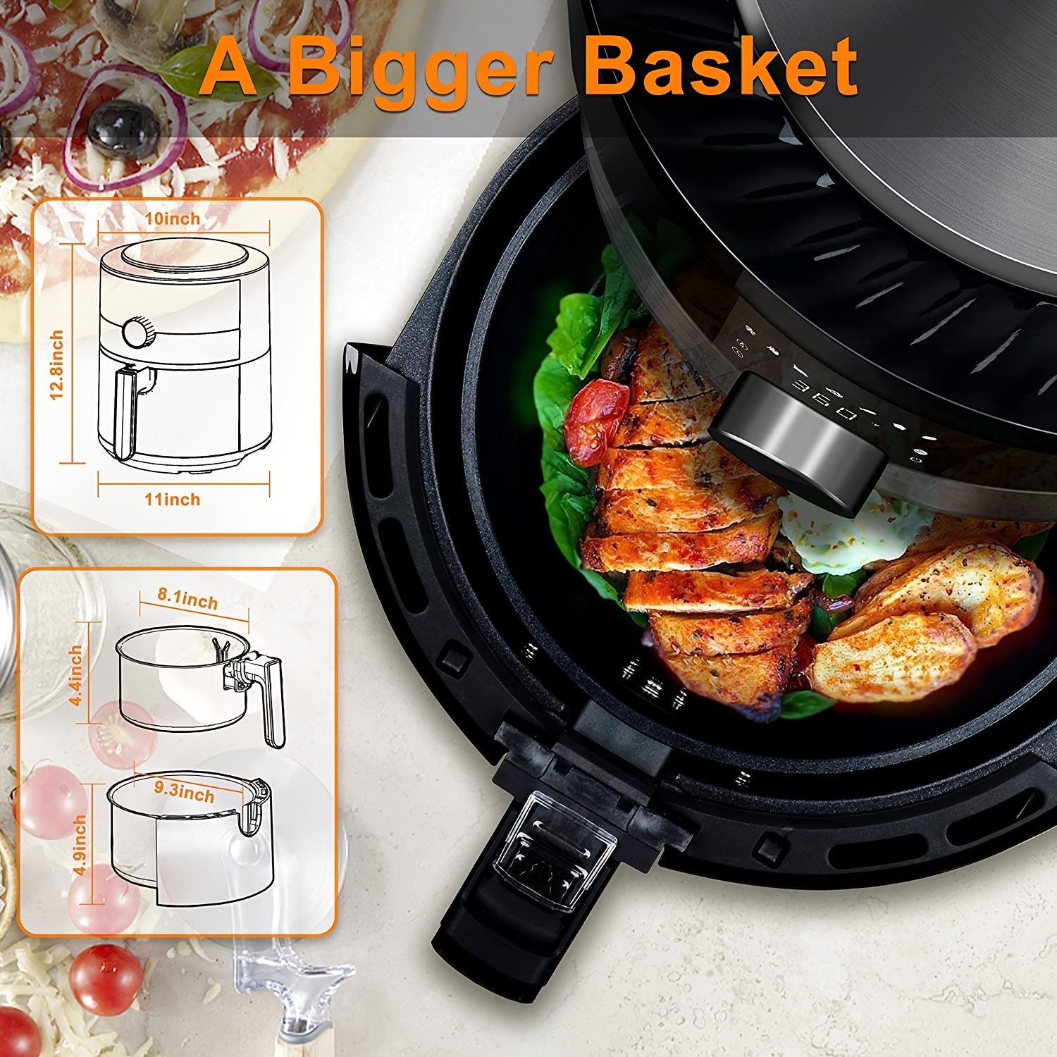 air fryer 3 6 quart family electric oilless hot air fryer oven with non stick basket and rack touch screen and knob 8 preset modes led display suitable for home party office 1350w details 7