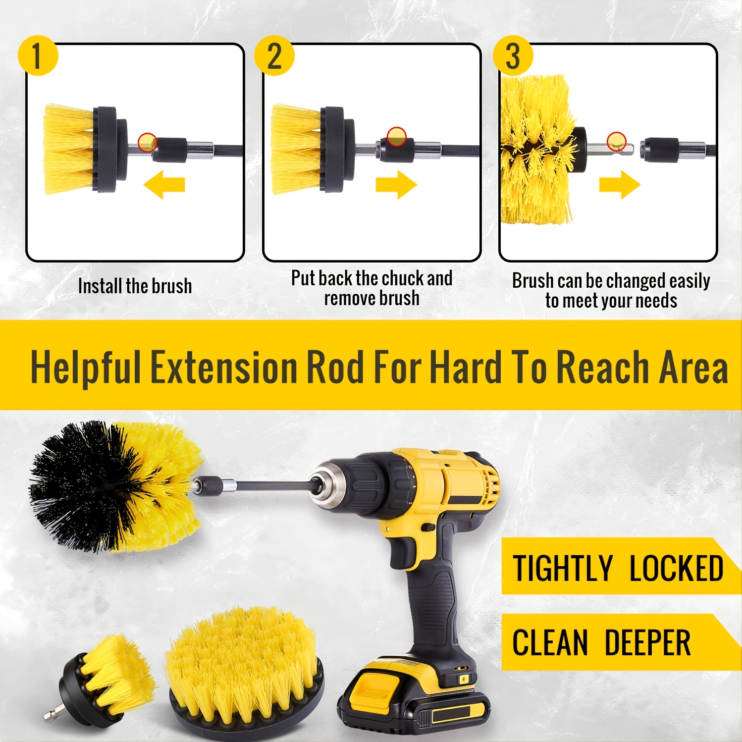 Holikme 4Pack Drill Brush Power Scrubber Cleaning Brush Extended