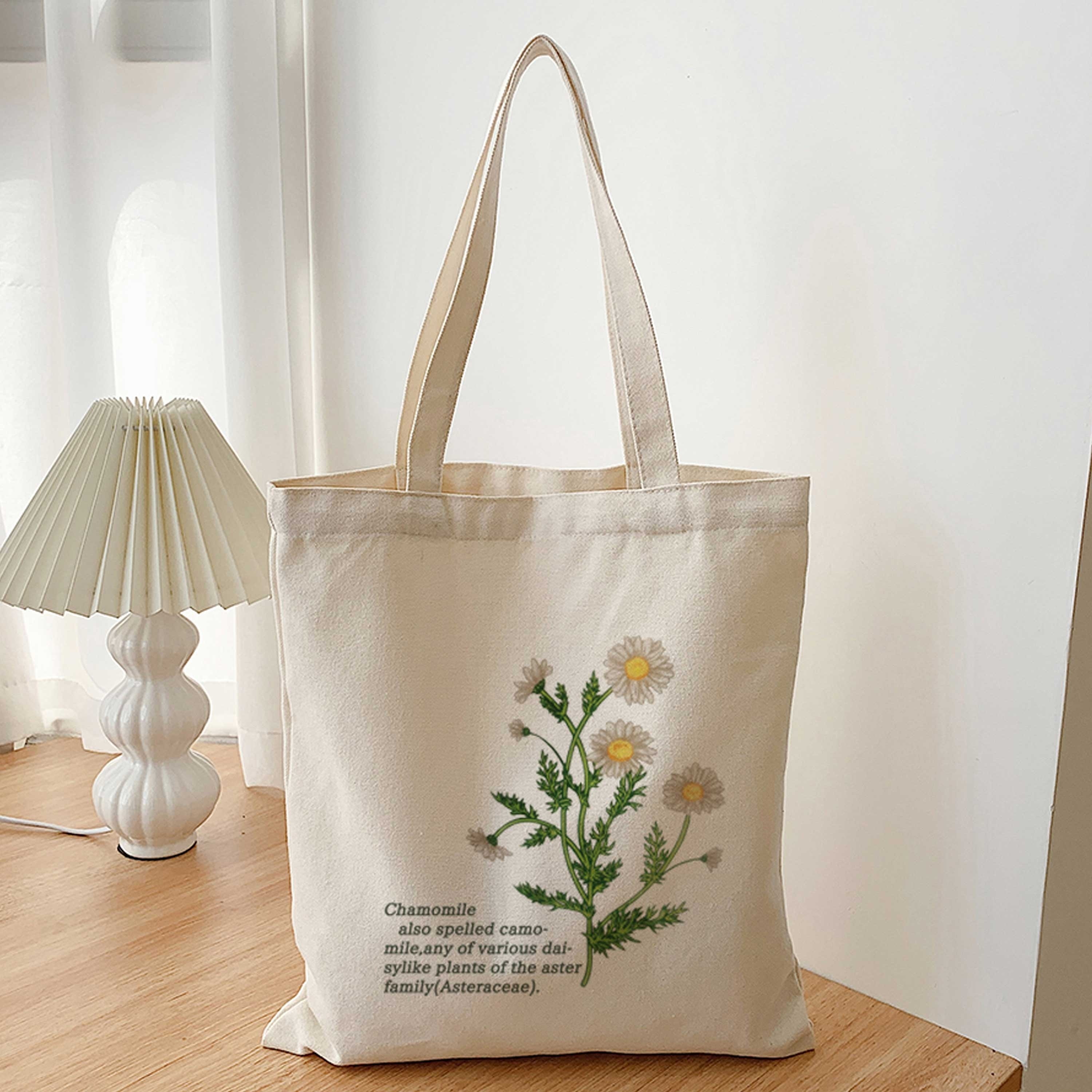 Floral Pattern Canvas Tote Bag, Simple Shoulder Bag For School Versatile  Shopping Bag